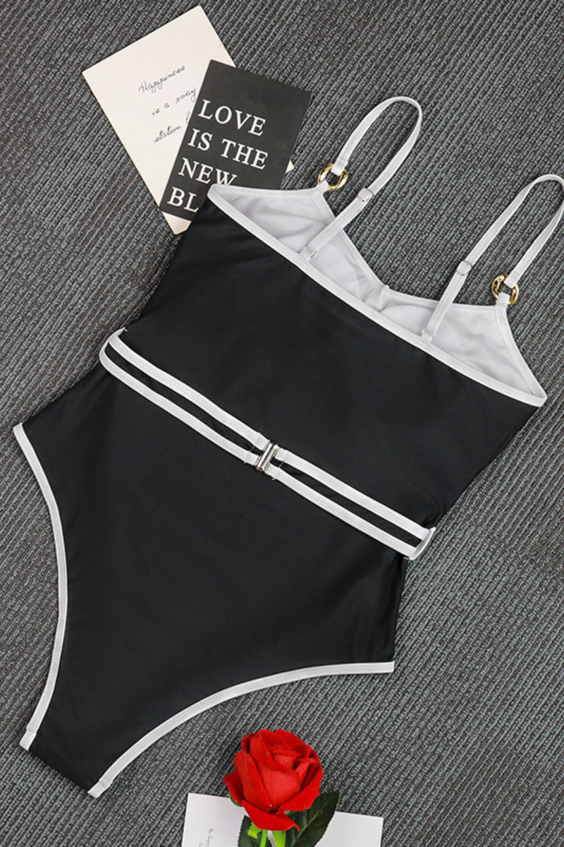 Women's Chain Print V Neck Backless Metal Straps One Piece