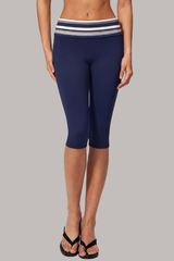 Women's Low-Rise Fold-Over Color-Block Striped Capri Legging