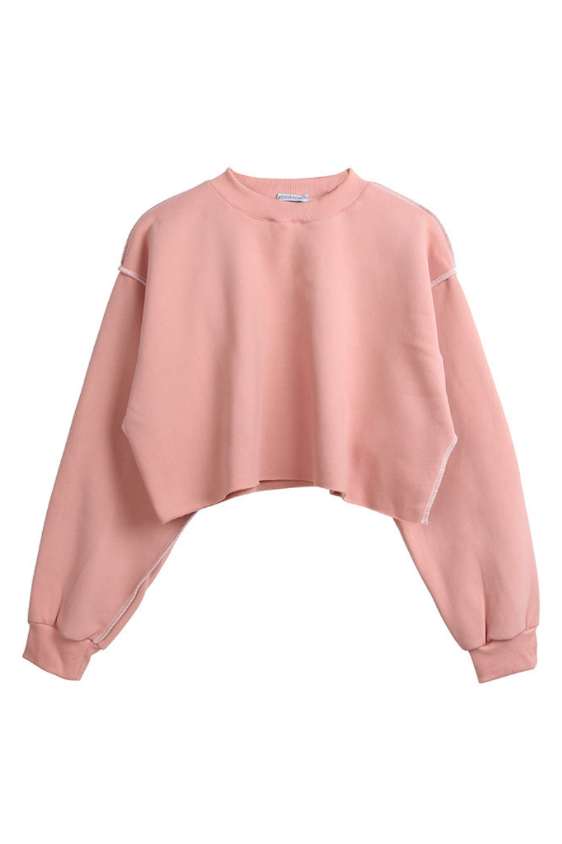 Women Cropped Exposed Seam Sweatshirt