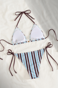 Women's Halter Side Tie Striped Triangle Cup Sexy Bikini