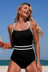 Women's Color-Blocked Cross Back One-Piece Swimsuit