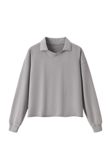 Unisex Fall 100% Cotton Washed Boxy V-Neck Polo Sweatshirt