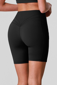 Women's Sport High Waist Side Pocket Peach Hip Biker Shorts