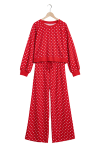 Women's Fall Set:Polka Dot Cropped Sweatshirt And Pants