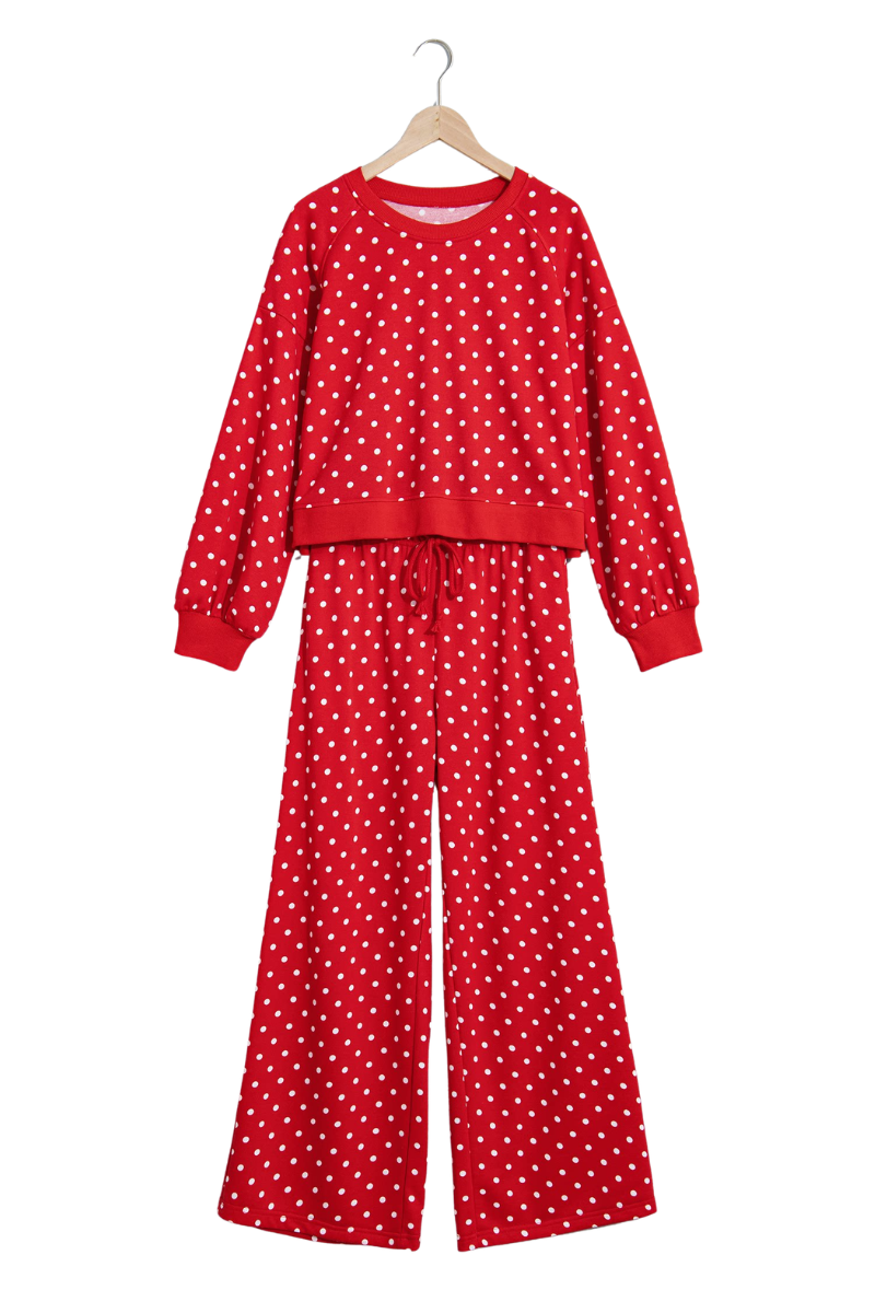 Women's Fall Set:Polka Dot Cropped Sweatshirt And Pants
