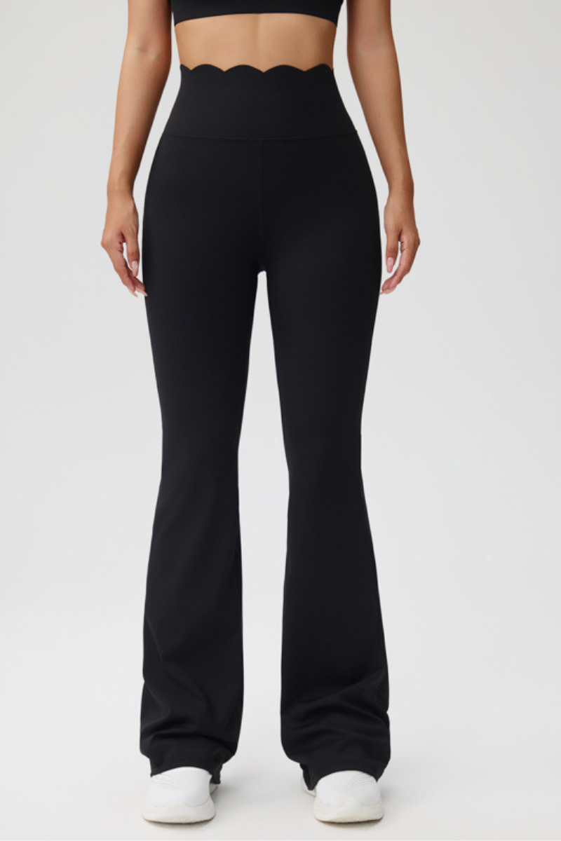 Women's Scalloped High Waist Naked Feel Flared Yoga Pants