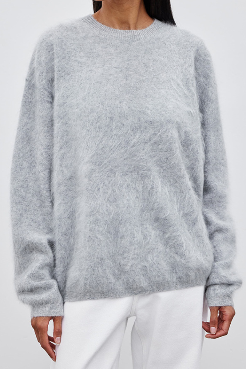 Round-necked plush knit sweater