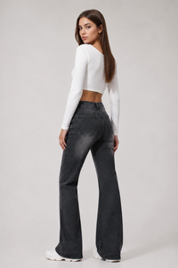 Women's Vintage Wash Stretch Straight Leg Jeans