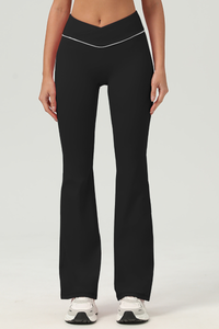 Women's V‑Waist Color Contrast Piping Flared Yoga Pants