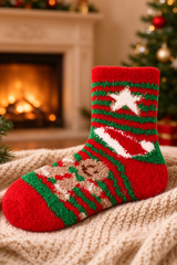 Women's Christmas Coral Fleece Socks Cute Santa Tree Striped