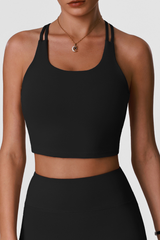 Women's Athletic U-neck Cross Back Cut Out Solid Bra