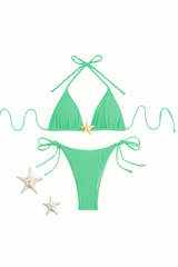 Women's Sexy Triangle Cup Halterneck Drawstring Bikini Set