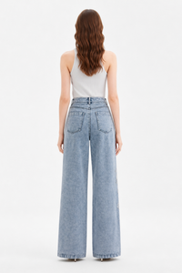 Women's High Waist Floral Embroidered Wide Leg Jeans