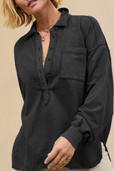 Semi-open collar long-sleeved shirt