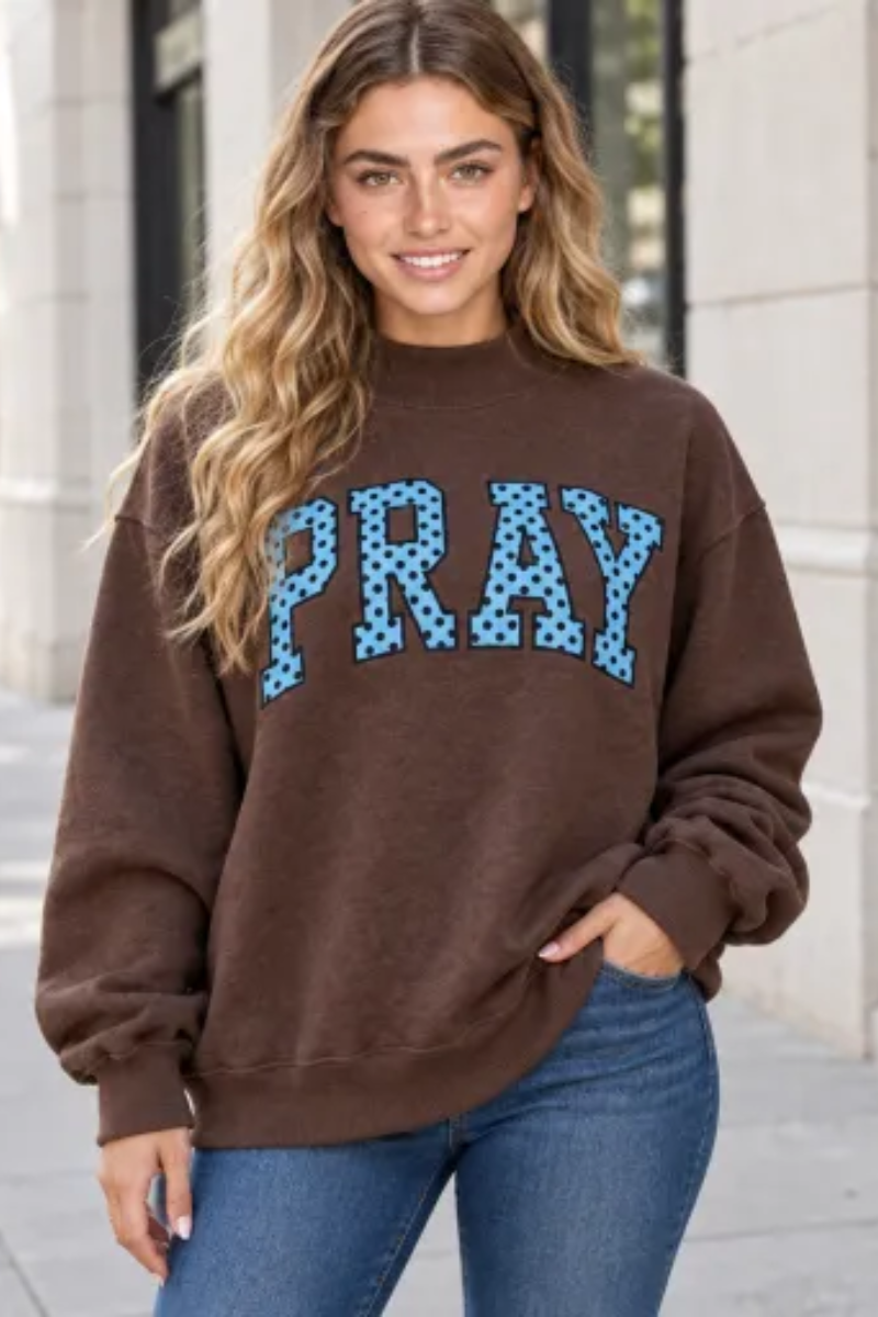Women's Fall Letter Appliqué Embroidery Mockneck Sweatshirt
