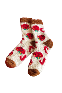 Women's Christmas Printed Fuzzy Plush Mid‑Calf Socks