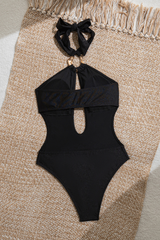 Women's Halterneck V-neck Backless Cutout Solid Swimsuit