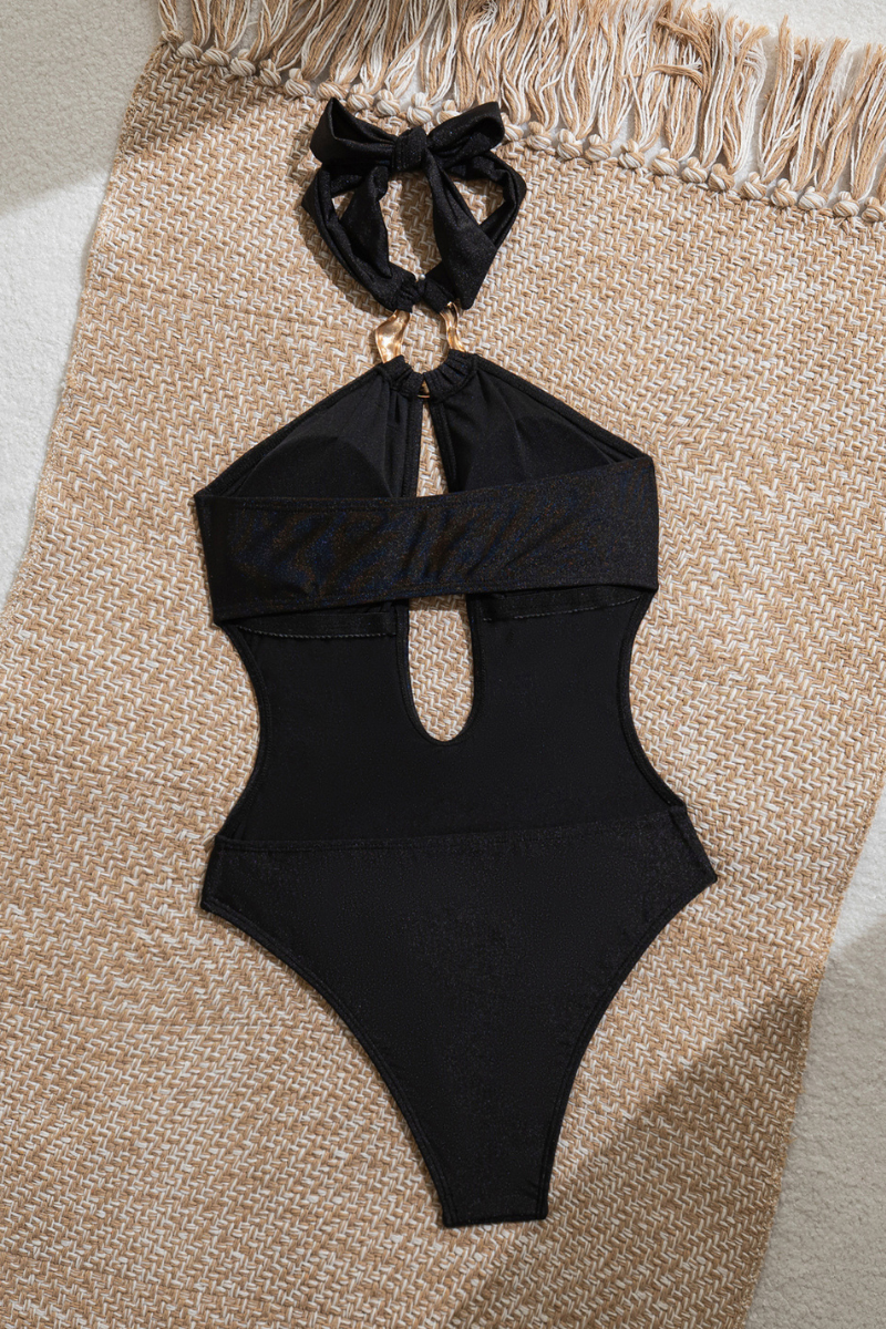 Women's Halterneck V-neck Backless Cutout Solid Swimsuit