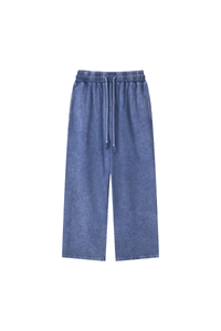 Unisex Fall 100% Cotton Vintage Wax Washed Wide Leg Pants