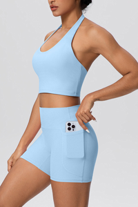 Women's Two Piece Set:Halter U-neck Bra & High Waist Shorts