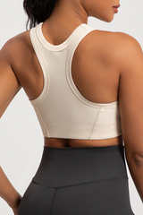 Women's Ribbed Front Zipper Racerback High Impact Sports Bra