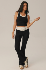 Women's Polka Dot TankTop & V-Waist Split Hem Flare Yoga Pants Set