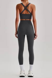 Women's Cross Back Bra & No Front Seam Leggings Yoga  Set