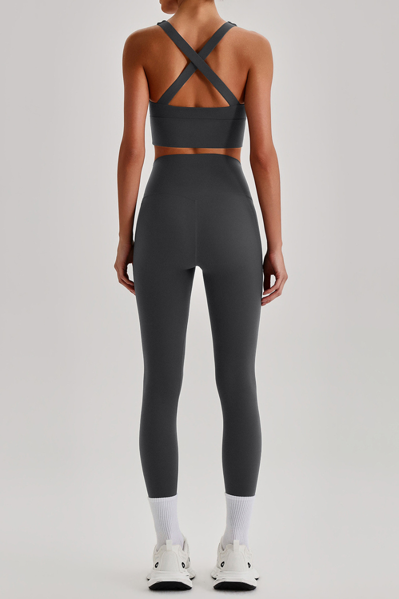 Women's Cross Back Bra & No Front Seam Leggings Yoga  Set