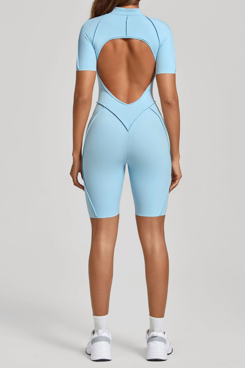 Women's Half-Zip Contour Seam Open Back Jumpsuits