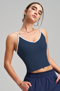 Women's Athletic V-Neck Thin Strap Cropped Color-Block Tank Top