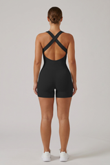 Women's Wide Straps Cross-Back One-Piece Sports Jumpsuits