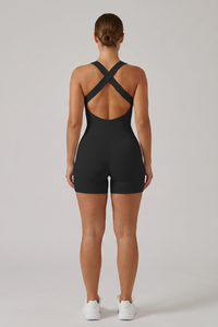 Women's Wide Straps Cross-Back One-Piece Sports Jumpsuits