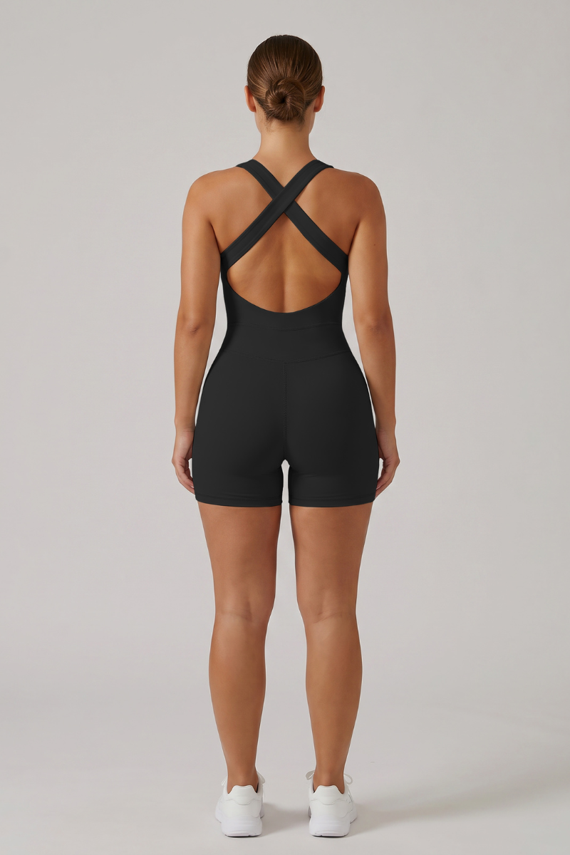 Women's Wide Straps Cross-Back One-Piece Sports Jumpsuits