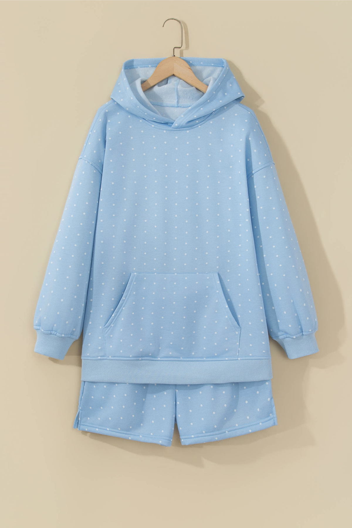 Women's Polka Dot Oversized Hoodie And Short Loungewear Sets
