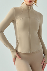 Women's Full Zip Finger Cuffs Slim Fit Sports Yoga Jacket