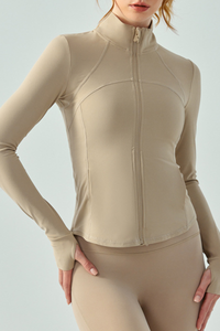 Women's Full Zip Finger Cuffs Slim Fit Sports Yoga Jacket