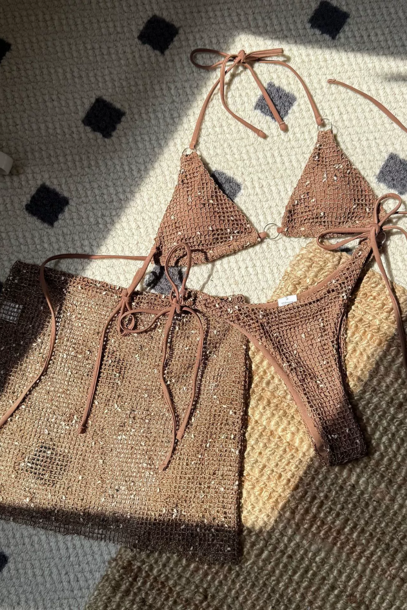 Women's Summer Mesh Half Skirt Bikini Set 3 Pieces