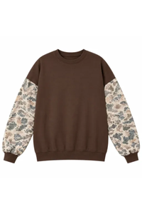 Women's Fall Color Block Camouflage Mockneck Sweatshirt
