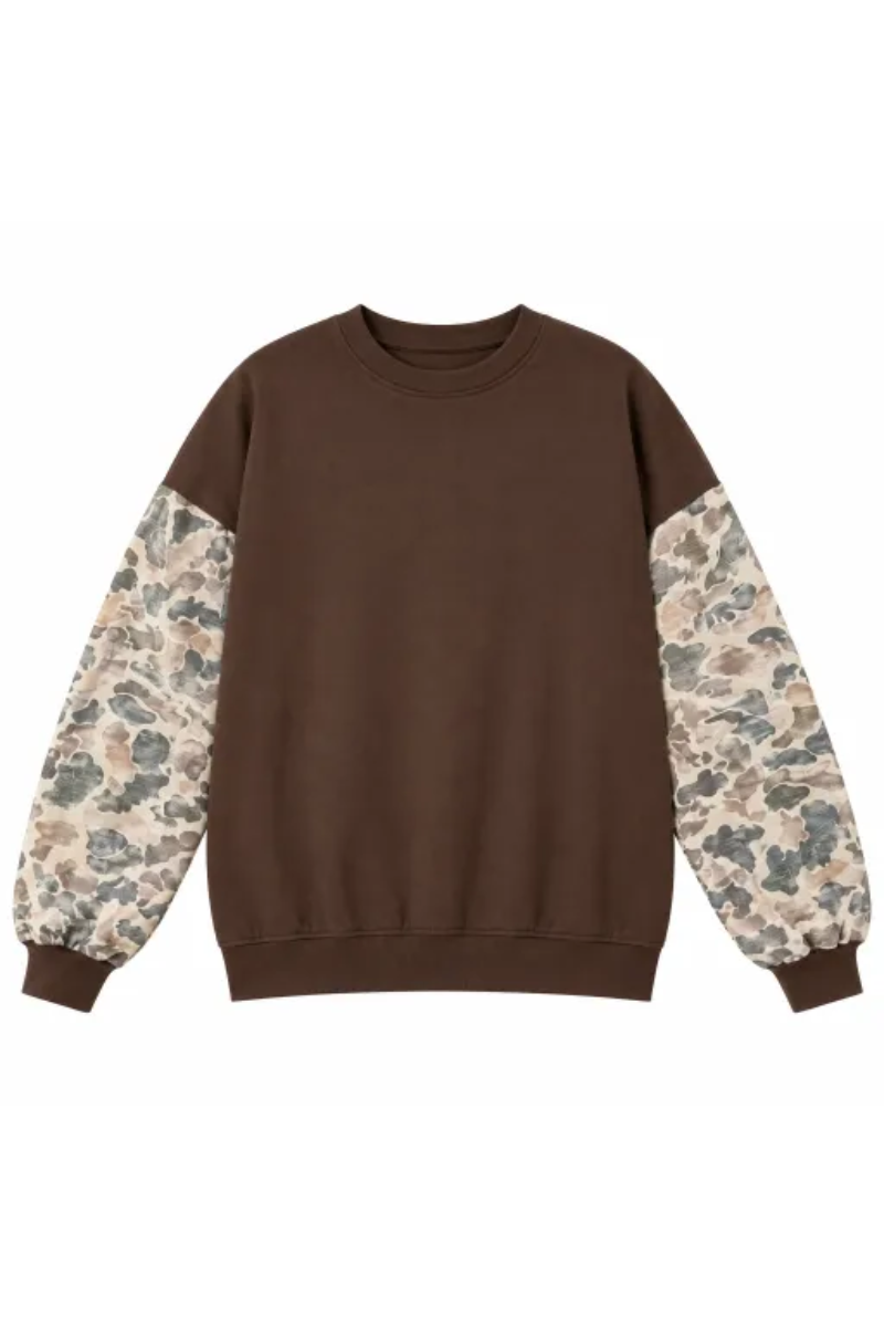 Women's Fall Color Block Camouflage Mockneck Sweatshirt