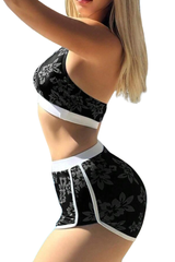 Women's Tropical Halter Deep V High Waist Shorts Bikini Set