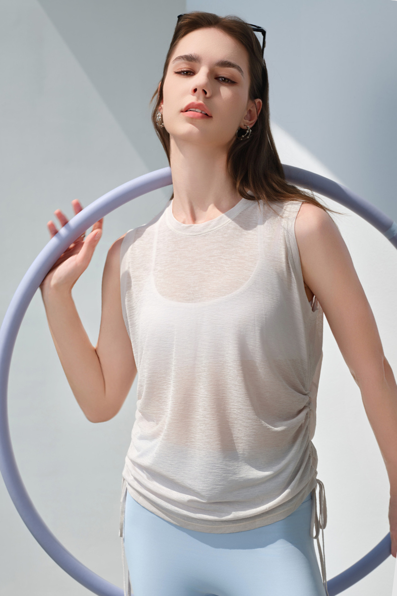 Women's Summer Breathable Side Drawstring Sheer Tank Top