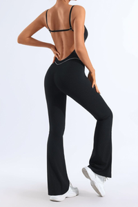 Women's Open-back Thin Strap Flared Yoga Jumpsuit