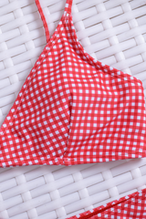 Women's Summer Red White Gingham Thin Strap Triangle Bikini