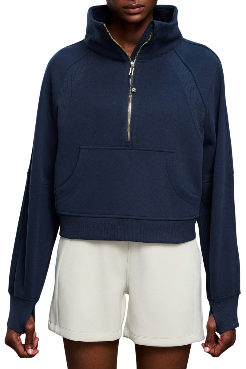 Women's Fall Half‑Zip Stand Collar Cropped Fleece Sweatshirt
