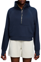 Women's Fall Half‑Zip Stand Collar Cropped Fleece Sweatshirt