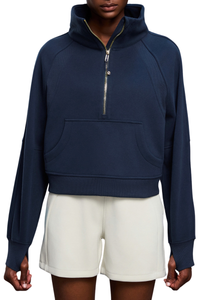 Women's Fall Half‑Zip Stand Collar Cropped Fleece Sweatshirt