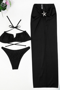 Women's Metal Waist High Slit Starfish Cover-up Bikini Set