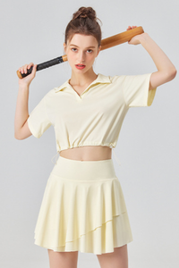 Women's Tennis Sets:Polo Collar Cropped Tee & Skirt