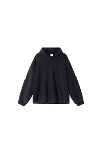 Men's Fall Winter 100% Cotton Washed Frayed Hem Hoodie