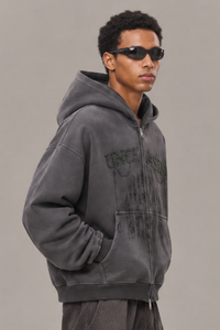 Men's Vintage Lettering Print With Rhinestone Fleece Jacket